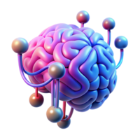 dramatic classic A human brain connected to a network of wires and circuits, neon pink and blue lighting, cyberpunk style high quality png