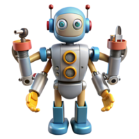 extraordinary creative Robot with multiple arms, various tools attached genuine png