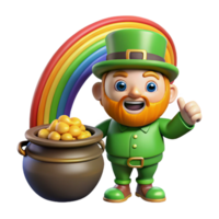 beautiful classic A mischievous leprechaun guarding a pot of gold at the end of a rainbow, in a cheerful, cartoonish style professional png