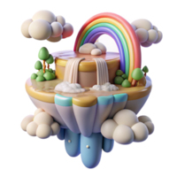 elegant abstract A whimsical, floating island with waterfalls cascading down its sides, surrounded by fluffy clouds and colorful rainbows. Soft, dreamlike lighting. Fantasy landscape art style 4K png