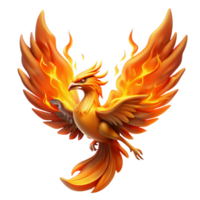extraordinary minimalist A mysterious phoenix with fiery plumage, rising from ashes in a blazing inferno, illuminated by intense orange light in a symbolic art style premium png