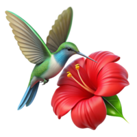extraordinary abstract A hummingbird hovering mid-air, wings a blur, sipping nectar from a bright red hibiscus flower, dynamic motion blur photography style high resolution png