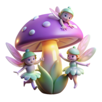 stunning contemporary A group of playful fairies with iridescent wings, flutter around a glowing mushroom in a moonlit forest. Soft, magical lighting. Whimsical fantasy art style professional png
