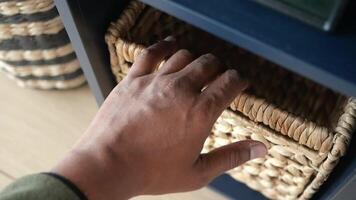 Storage solution with woven baskets in a modern home setting video