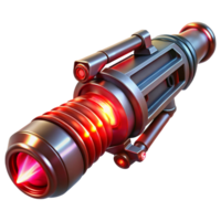 elegant traditional A futuristic weapon with glowing energy coils and intricate details, illuminated by a dramatic, red light, in a fantasy style detailed png