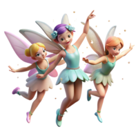 beautiful minimalist A group of playful pixies dancing in a moonlit meadow, their wings sparkling with fairy dust, in a delicate, ethereal style high quality png