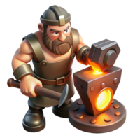 beautiful classic A powerful cyclops, forging a mighty hammer, lit by the glow of the forge, in a fantasy art style detailed png