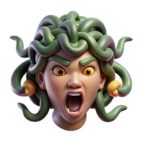 dramatic traditional Medusa's head, venomous snakes writhing, high resolution png