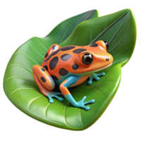 elegant rustic A tiny, colorful poison dart frog perched on a large, vibrant leaf, showcasing intricate details, rendered in a hyperrealistic style premium png