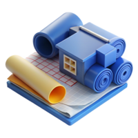 stunning minimalist Blueprints, rolled up, architectural drawings authentic png