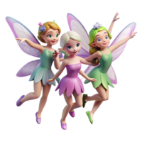 vibrant classic A group of playful pixies dancing in a moonlit meadow, their wings sparkling with fairy dust, in a delicate, ethereal style authentic png