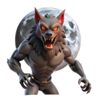 wonderful contemporary A fierce werewolf with glowing red eyes and sharp claws, transforms under the light of the full moon. Dramatic, moonlight lighting. Horror fantasy art style authentic png