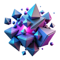 dramatic vintage Fractured geometric shapes cascading through a digital space, with neon pink and electric blue highlights, in a cyberpunk, low-poly style authentic png