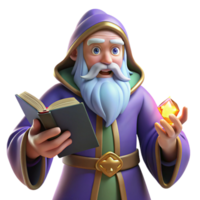 impressive rustic A wise old wizard with a long white beard and twinkling eyes, holding a glowing spellbook, warm firelight, classic fantasy style high resolution png
