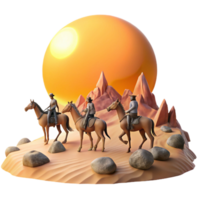 serene modern A group of nomadic centaurs traversing a vast desert landscape, under a scorching sun. Western style detailed png