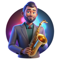 elegant traditional Portrait of a charismatic musician with a saxophone and a soulful expression, lit by the colorful stage lights, in a pop art style 4K png