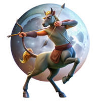 beautiful classic A fierce centaur with a bow and arrow drawn, preparing to fire, illuminated by the light of a full moon. Mythological creature, realistic depiction detailed png