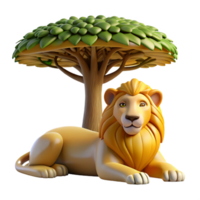 elegant vintage A majestic lion resting in the shade of a baobab tree, the golden light of late afternoon illuminating its mane, rendered in a realistic, National Geographic style authentic png