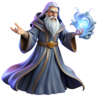 dramatic artistic A powerful wizard with a long white beard and flowing robes, casting a spell of swirling arcane energy, illuminated by magical light. High fantasy, detailed illustration authentic png