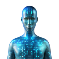 wonderful contemporary A human silhouette merging with digital code, illuminated by a bright, white light, in a futuristic style professional png