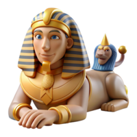 extraordinary creative A wise sphinx with the body of a lion and the head of a human, posing a riddle in a desert landscape, illuminated by harsh sunlight in an ancient Egyptian art style high quality png