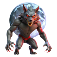 stunning minimalist A fearsome werewolf with sharp claws and glowing red eyes, transforming under a full moon, illuminated by moonlight in a horror art style high resolution png