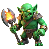 beautiful artistic A menacing orc with green skin and sharp tusks, wielding a battle axe, illuminated by the flickering torches of a dungeon. Dark fantasy style original png