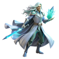 elegant artistic A lone, ethereal warrior with flowing silver hair, wielding a crystal sword, bathed in soft bioluminescent light. Hyperrealistic style detailed png