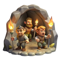 serene minimalist A group of adventurous halflings exploring a hidden underground cavern, their faces illuminated by flickering torches. Classic fantasy, painterly style high resolution png