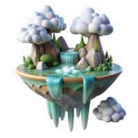 wonderful classic A floating island with waterfalls cascading down its sides, surrounded by clouds, ethereal lighting, fantasy landscape style genuine png