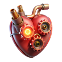 impressive abstract A steampunk heart with gears, pipes, and glowing vacuum tubes, lit by a pulsating red light, in a biomechanical style authentic png