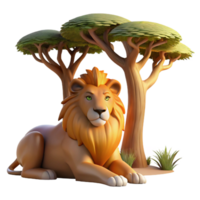 stunning contemporary A majestic lion resting in the shade of a baobab tree, the golden light of late afternoon illuminating its mane, rendered in a realistic, National Geographic style premium png