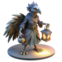 magnificent creative A mysterious harpy, with the body of a bird and the head of a woman, clutching a stolen treasure, lit by a single spotlight, in a dark fantasy style authentic png