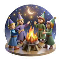 extraordinary rustic A group of elves celebrating a harvest festival around a bonfire, under a starry night sky. Renaissance painting style detailed png