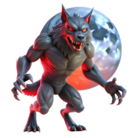 magnificent rustic A fearsome werewolf with sharp claws and glowing red eyes, transforming under a full moon, illuminated by moonlight in a horror art style high resolution png
