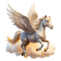 vibrant artistic A graceful pegasus with feathered wings and flowing white mane, soaring through the clouds, illuminated by the warm sunlight. Classical mythology style genuine png