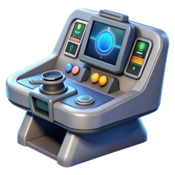 imponerande minimalistisk rymdskepp navigering trösta, komplex skärmar, lysande knappar hög kvalitet png