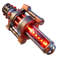 impressive vintage A futuristic weapon with glowing energy coils and intricate details, illuminated by a dramatic, red light, in a fantasy style professional png