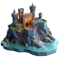 magnificent vintage Medieval castle on a cliff overlooking the sea, stormy lighting, dramatic style original png