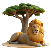 stunning vintage A majestic lion resting in the shade of a baobab tree, the golden light of late afternoon illuminating its mane, rendered in a realistic, National Geographic style authentic png