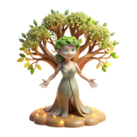 elegant artistic A graceful dryad emerging from an ancient oak tree, dappled sunlight filtering through the leaves, in a soft, dreamlike style professional png