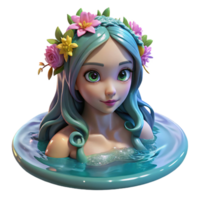 wonderful modern A beautiful, enchanting nymph with flowing hair adorned with flowers, bathing in a crystal-clear pool, lit by dappled sunlight. Impressionist style authentic png