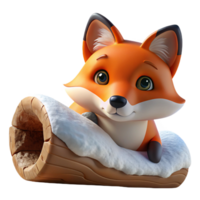 dramatic contemporary A curious red fox peering out from behind a snow-covered log, illuminated by the soft light of a winter afternoon, in a photorealistic style high resolution png