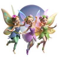 impressive abstract A group of playful fairies with butterfly wings and flower crowns, dancing in a moonlit meadow, illuminated by the soft glow of the moon. Impressionist style exclusive png