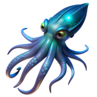 stunning modern A giant squid swimming through the deep ocean, illuminated by bioluminescent creatures, in a mysterious, photorealistic style 4K png
