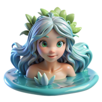 beautiful traditional A beautiful nymph with flowing water-like hair, bathing in a crystal-clear spring, illuminated by refracted sunlight in an impressionist style 4K png