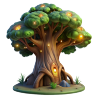 dramatic rustic A colossal ancient tree with glowing runes carved into its bark, surrounded by swirling fireflies, twilight lighting, painterly style genuine png