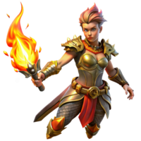 extraordinary abstract A fierce warrior woman with intricate tribal tattoos and leather armor, wielding a flaming sword, lit by the fiery glow of the weapon. Digital painting, dynamic pose 4K png