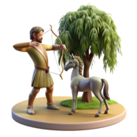 beautiful rustic A wise centaur teaching archery to a young human, under the shade of a willow tree, in a warm, classical style high quality png