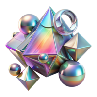 elegant creative A dynamic composition of fragmented, geometric shapes, with holographic textures and reflections, in a futuristic, abstract style authentic png